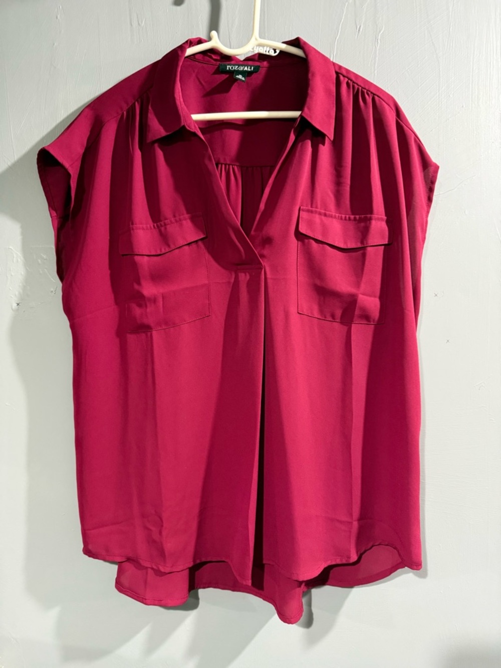 Roz & Ali Women's red V-Neck Utility Blouse